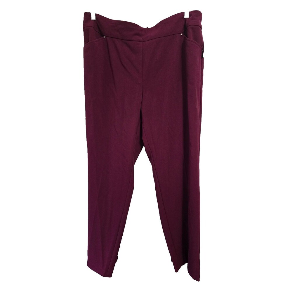 NWT Roz & Ali Secret Agent Pull On Tummy Control Pants Straight Burgundy Sz 18